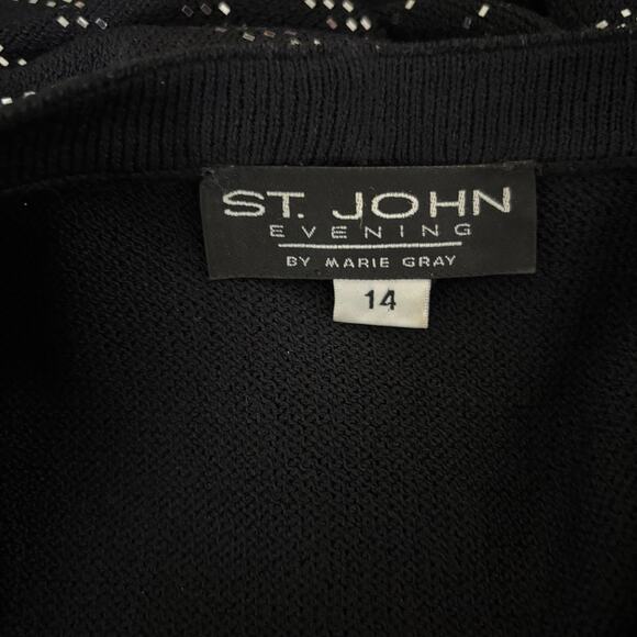 Vintage St John Evening Size 14 Black Knit Crystal Embellished Blazer Jacket USA - Picture 2 of 8